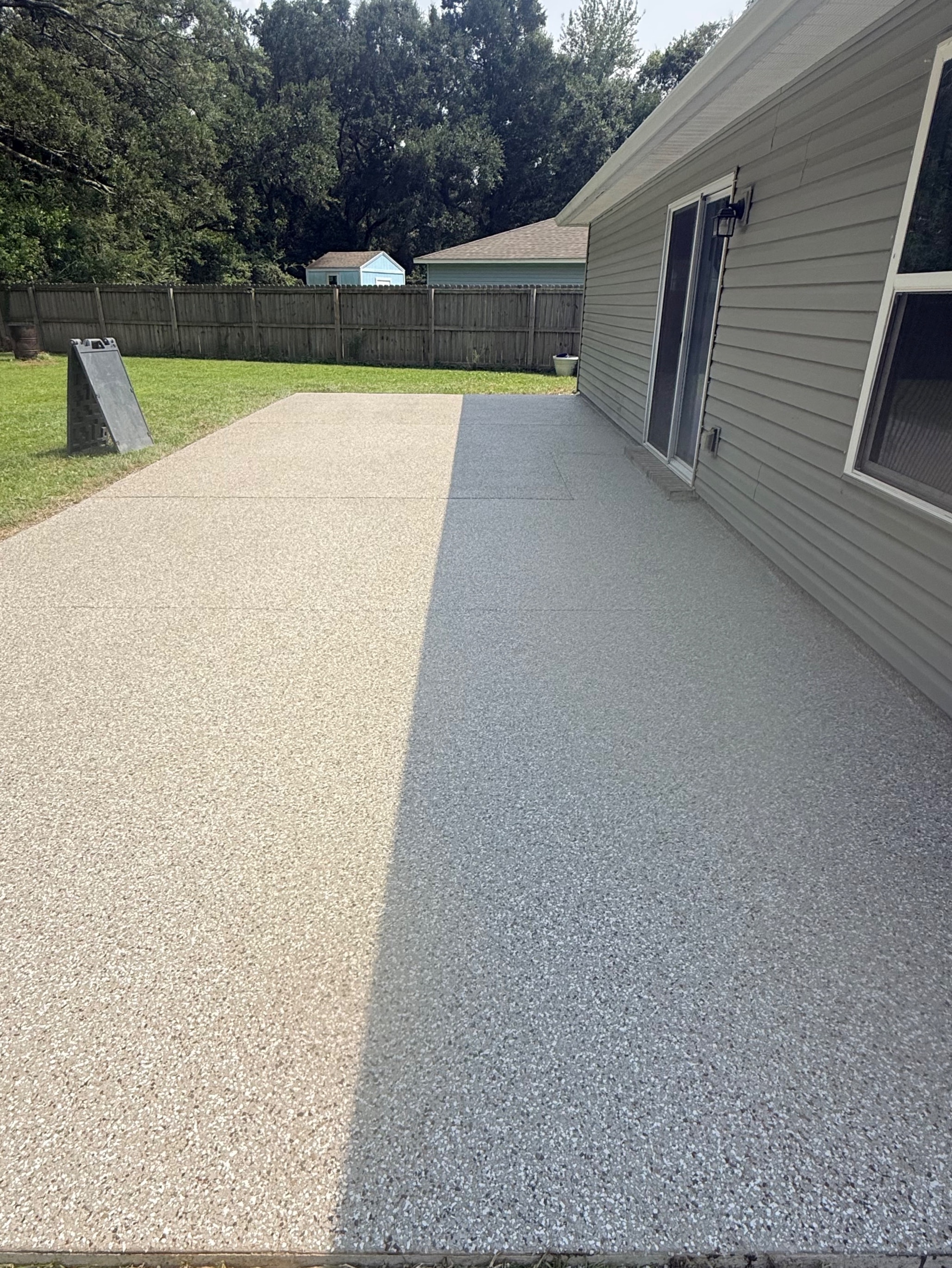After — flake floor coating applied to patio